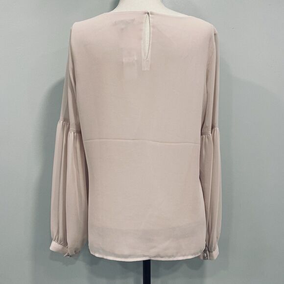 EXPRESS NWT M Women's Pink Sheer Chiffon Blouse Round Neck Balloon Sleeve Office - Picture 5 of 16